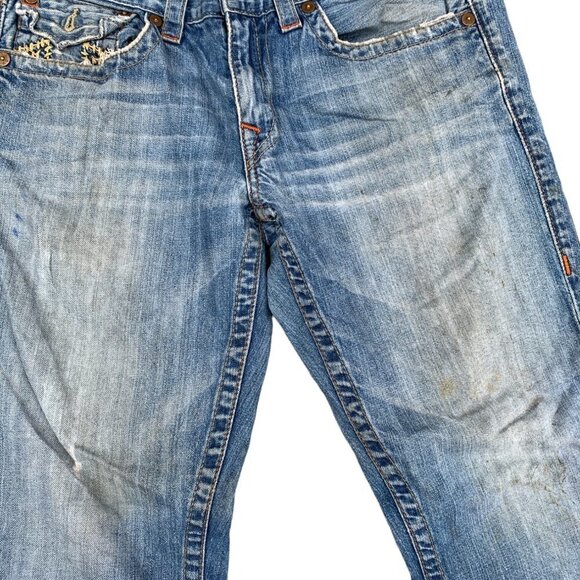 VINTAGE True Religion Jeans Size 32 STRAIGHT Trashed Rope Stitch Horseshoe - Picture 9 of 9